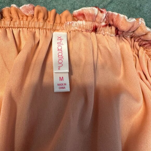 Xhilaration Womens Velvet‎ Burnout Floral Off Shoulder Dress Size M Pink Rose - Picture 6 of 8